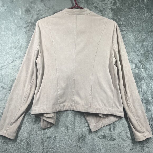 BB Dakota Jacket Womens Medium Beige Faux Suede Drape Front Pockets Casual - Picture 8 of 8